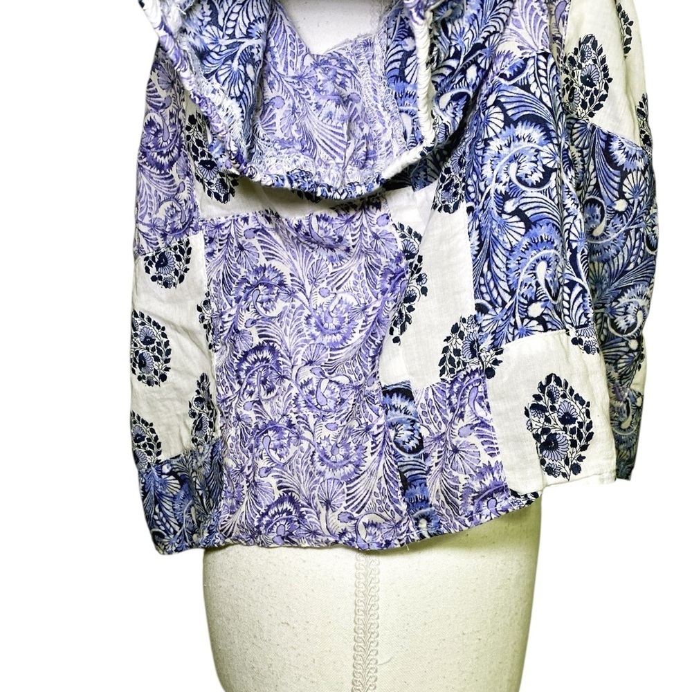 J. Crew Blue and White Patchwork Cropped Peasant Blouse - Picture 6 of 12
